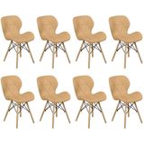 Kit 08 Cadeiras Charles Eames Eiffel Slim Wood Estofada - Nude Escuro