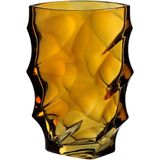Vaso Decorativo Enfeite Casa Ondas Home&amp;co Vidro 19x12x12cm Âmbar