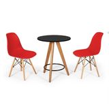 Conjunto Mesa Redonda Aline 70cm Preta Com 2 Cadeiras Eames Eiffel - Vermelho