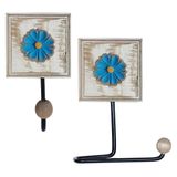 Kit Para Banheiro Com Porta Papel Higiênico E Toalheiro Rustico Flor Azul