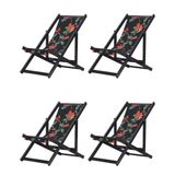 Kit 4 Espreguiçadeiras Dobrável Black Sb-preto Flores