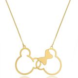 Colar Personalizado Mickey E Minnie Entrelaçados Folheado Em Ouro 18k [f027]