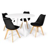 Conjunto Mesa De Jantar Redonda Amanda Branca 120cm Com 4 Cadeiras Eiffel Leda - Preto