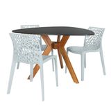 Conjunto Mesa De Jantar Orgânica Nina 120cm Preta Com 3 Cadeiras Gruvyer - Cinza