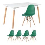 Mesa De Jantar Retangular Eames 80 X 120 Cm Branco + 4 Cadeiras Eiffel Dsw Verde Escuro