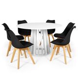 Conjunto Mesa De Jantar Redonda Talia Branca 120cm Com 6 Cadeiras Eiffel Leda - Preto