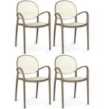 Kit 4 Cadeiras De Jantar Roma Com Braço Para Sala E Cozinha - Branco-cinza Escuro