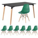 Mesa De Jantar Retangular Eames 80 X 140 Cm Preto + 6 Cadeiras Eiffel Dsw Verde Escuro