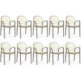 Kit 10 Cadeiras De Jantar Roma Com Braço Para Sala E Cozinha - Branco/cinza Escuro