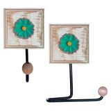 Kit Banheiro Porta Papel Higiênico + Toalheiro Flor Cor Verde