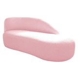 Divã Recamier Curvo Luna 140cm Lado Direito Suede Rosa Bebê