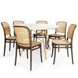 Conjunto Mesa De Jantar Redonda Eiffel Branca 120cm Com 6 Cadeiras Roma - Marrom