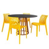 Conjunto Mesa De Jantar Redonda Talia Amadeirada Preta 120cm Com 4 Cadeiras Gruvyer - Amarelo