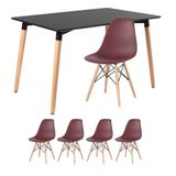 Mesa De Jantar Retangular Eames 80 X 120 Cm Preto + 4 Cadeiras Eiffel Dsw Marrom