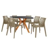 Conjunto Mesa De Jantar Orgânica Nina 120cm Preta Com 6 Cadeiras Gruvyer - Nude