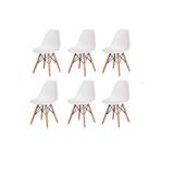 Kit 6 Cadeiras Eiffel Charles Eames Wood Base Madeira Branca