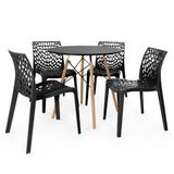 Conjunto Mesa De Jantar Redonda Eiffel Preta 80cm Com 4 Cadeiras Gruvyer - Preto