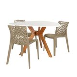 Conjunto Mesa De Jantar Orgânica Nina 120cm Branca Com 3 Cadeiras Gruvyer - Nude