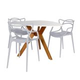 Conjunto Mesa De Jantar Orgânica Nina 120cm Branca Com 3 Cadeiras Allegra - Cinza
