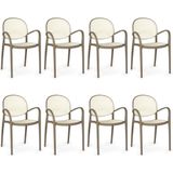 Kit 8 Cadeiras De Jantar Roma Com Braço Para Sala E Cozinha - Branco/cinza Escuro