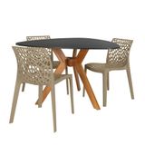 Conjunto Mesa De Jantar Orgânica Nina 120cm Preta Com 3 Cadeiras Gruvyer - Nude