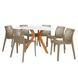Conjunto Mesa De Jantar Orgânica Nina 120cm Branca Com 6 Cadeiras Gruvyer - Nude
