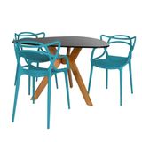 Conjunto Mesa De Jantar Orgânica Nina 120cm Preta Com 3 Cadeiras Allegra - Turquesa