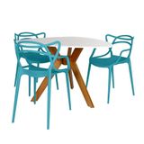 Conjunto Mesa De Jantar Orgânica Nina 120cm Branca Com 3 Cadeiras Allegra - Turquesa