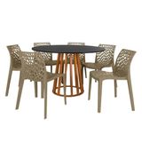 Conjunto Mesa De Jantar Redonda Talia Amadeirada Preta 120cm Com 6 Cadeiras Gruvyer - Nude