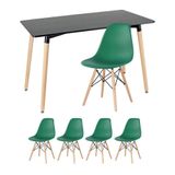 Mesa De Jantar Retangular Eames 60 X 120 Cm Preto + 4 Cadeiras Eiffel Dsw Verde Escuro