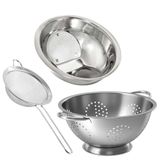 Kit Multiuso Escorredor De Arroz, Macarrão E Peneira Inox