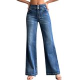 Jeans De Perna Larga, Roswear, Casuais, De Cintura Alta, 104, Azuis