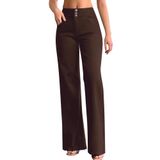 Jeans De Perna Larga, Roswear, Femininos, Casuais, De Cintura Alta, Marrons
