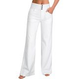 Jeans De Perna Larga, Roswear, Casuais, De Cintura Alta, Brancos
