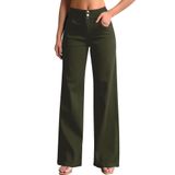 Jeans De Perna Larga, Roswear, Femininos, Casuais, De Cintura Alta, Verde Militar