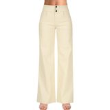 Jeans De Perna Larga, Roswear, Creme Casual De Cintura Alta Para Mulher