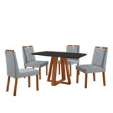 Conjunto Sala De Jantar Mesa Floripa 120x80cm Preto Com 4 Cadeiras Luna Linho Cinza