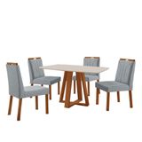 Conjunto Sala De Jantar Mesa Floripa 120x80cm Off White Com 4 Cadeiras Luna Linho Cinza