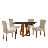 Conjunto Sala De Jantar Mesa Floripa 120x80cm Preto Com 4 Cadeiras Dallas Linho Bege