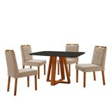 Conjunto Sala De Jantar Mesa Floripa 120x80cm Preto Com 4 Cadeiras Dallas Veludo Bege