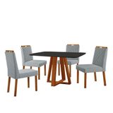 Conjunto Sala De Jantar Mesa Floripa 120x80cm Preto Com 4 Cadeiras Dallas Linho Cinza