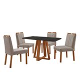 Conjunto Sala De Jantar Mesa Floripa 120x80cm Preto Com 4 Cadeiras Luna Veludo Cinza