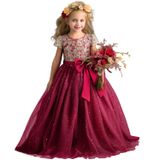 Vestido Ttyaovo Girl Flower Lace Princess Gown, Tamanho 150, Vermelho