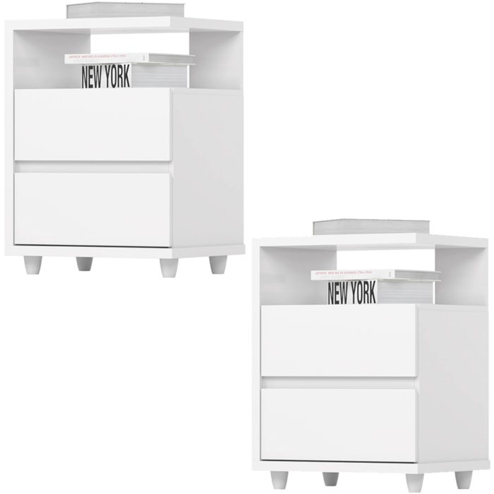 Kit 2 Mesas De Cabeceira 2 Gavetas 48 Cm Campeche Branco Henn