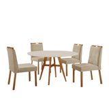 Conjunto Sala De Jantar Mesa Atenas 110cm Off White Com 4 Cadeiras Bela Linho Bege