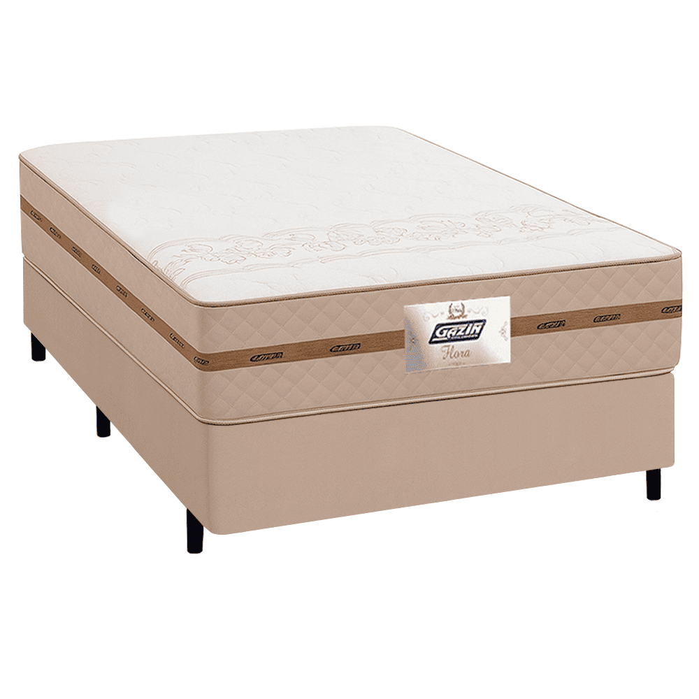 Cama Box Casal Colchão Molas Flora Bege 138x188x58cm