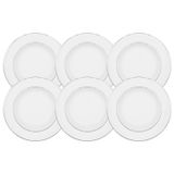 Jogo Pratos De Sobremesa 22cm Kit 6 Pcs Borda Prata Diamond