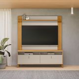 Rack Pés Em Madeira Maciça E Painel Tulum Para Tv De Até 55 Polegadas Dubai Tauari/off White Fosco