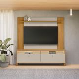 Rack Com Painel Para Tv 55 Polegadas Com Led Pés Em Madeira Maciça Tauari/off White Fosco