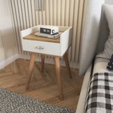 Mesa De Cabeceira Com Gaveta E Prateleira Superior Branco/freijó